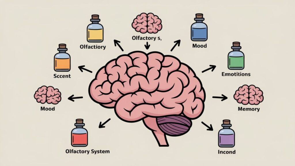 Illustration of brain with olfactory system and mood connections