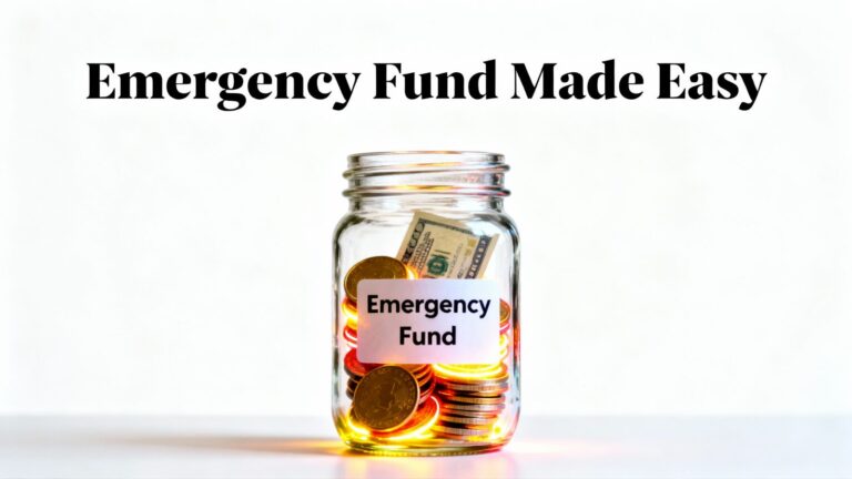 Vibrant thumbnail showing an emergency funds jar with glowing coins and bold text overlay.