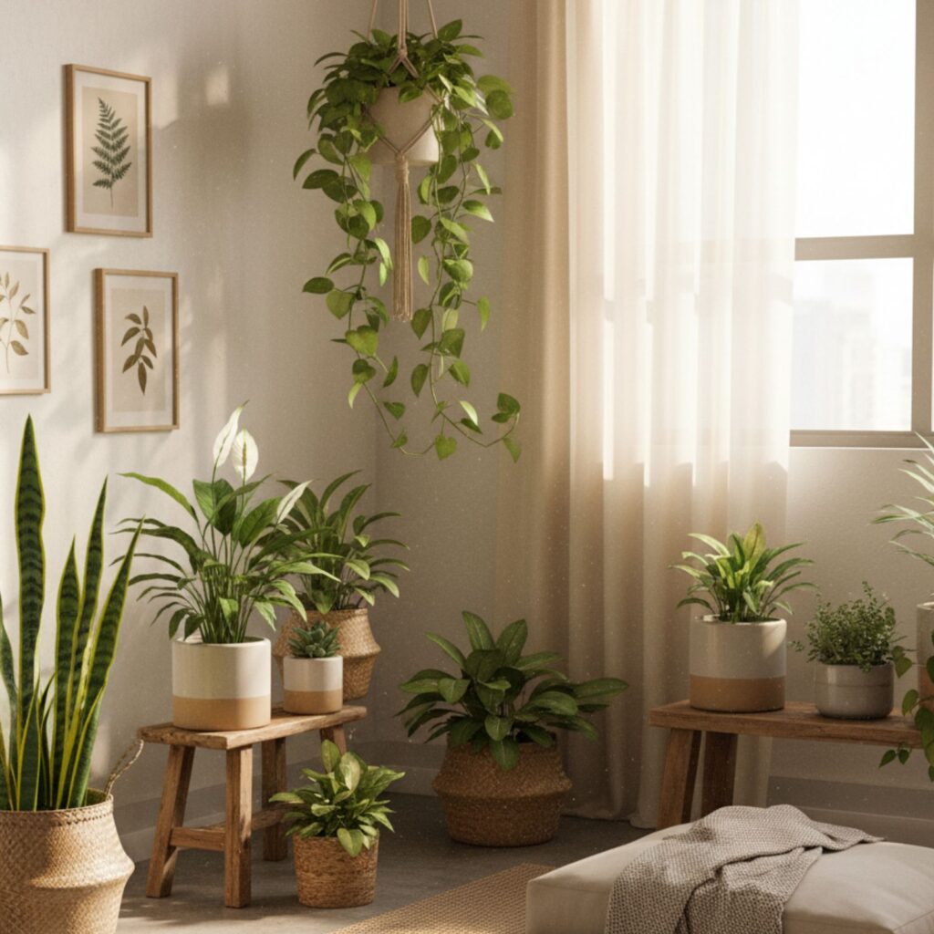 Indoor plants brightening up a small apartment corner
