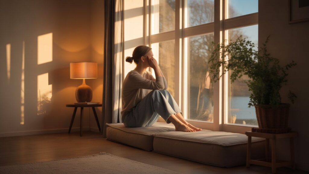 Person practicing Niksen by watching outside through a window