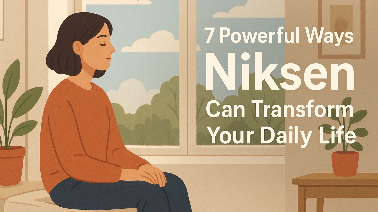 Person practicing Niksen in a cozy Dutch apartment, relaxing by a window