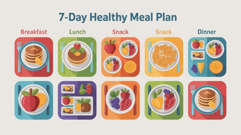 Infographic showing 7-day meal plan for picky eaters