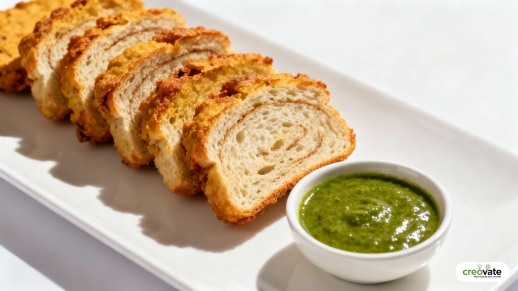 Indian bread pakora with green chutney served on plate