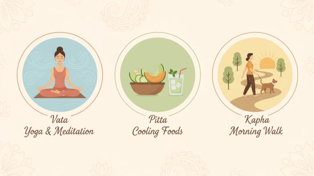 Daily lifestyle habits for balancing Vata, Pitta, and Kapha