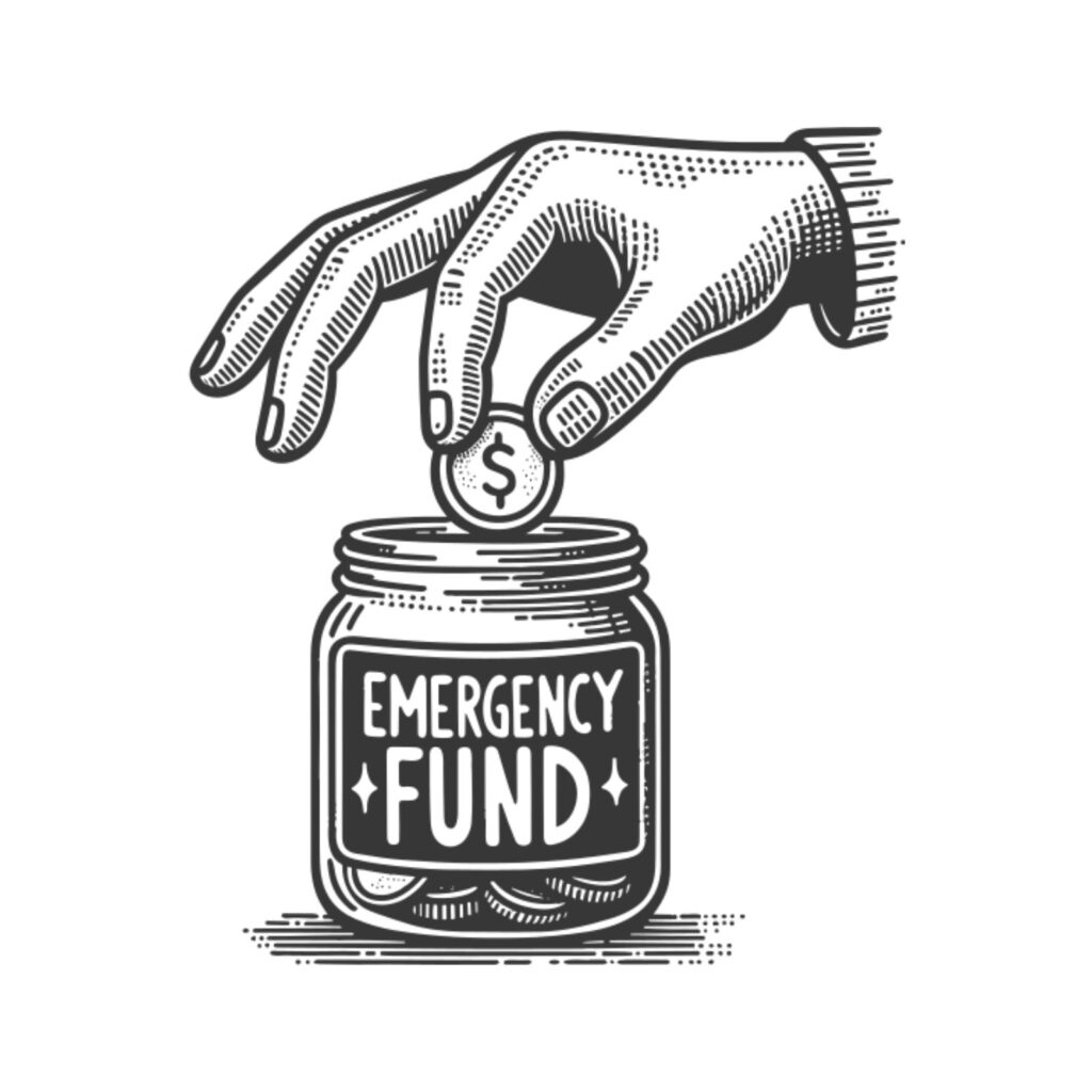 Freelancer saving money in emergency fund piggy bank