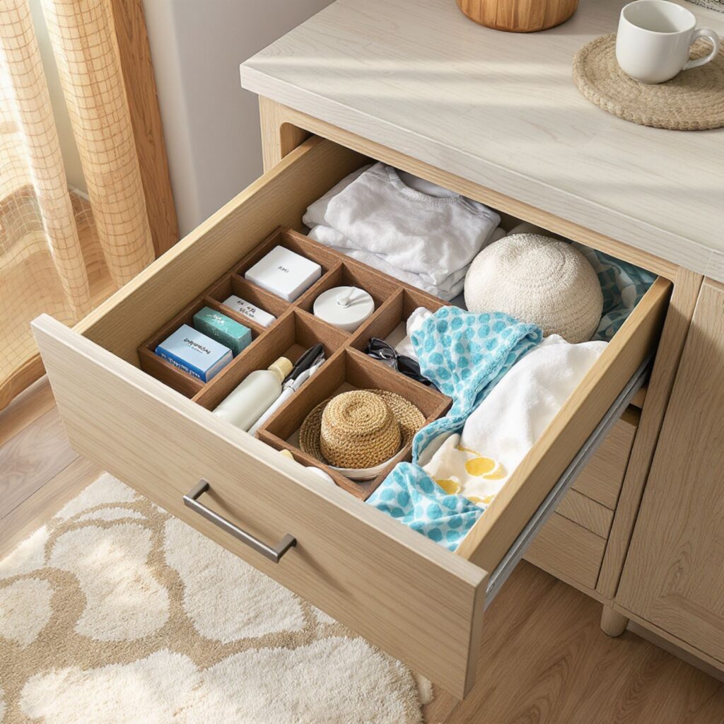 Small Indian flat drawer being decluttered using minimalist home hacks