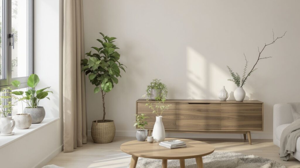 Small indoor plants enhancing a minimalist Indian flat