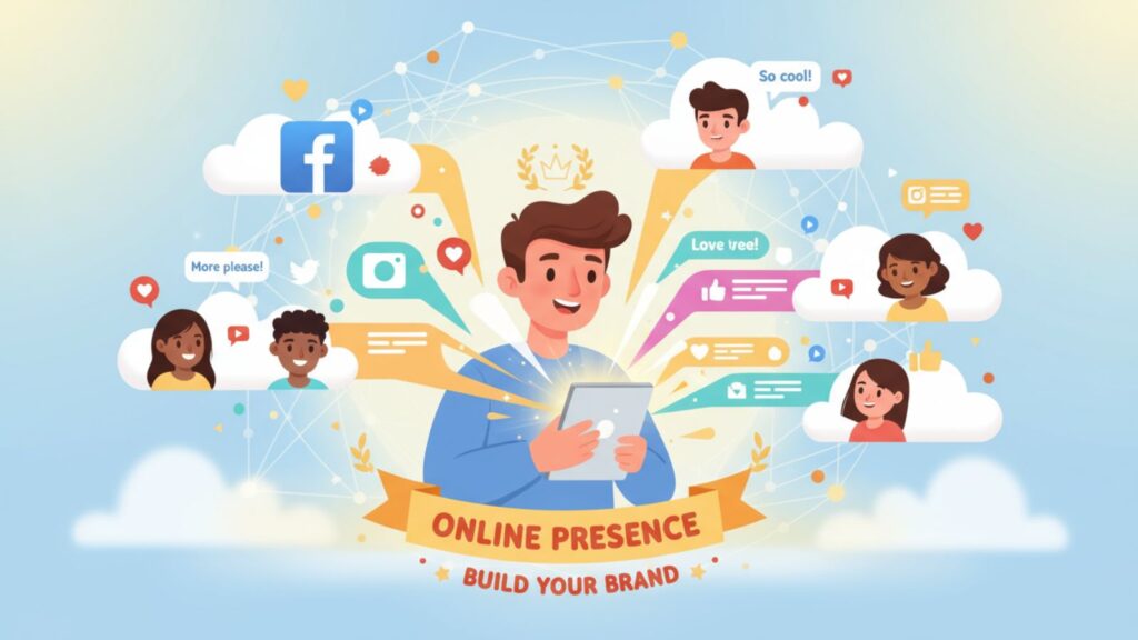 Person sharing content on social media for personal branding