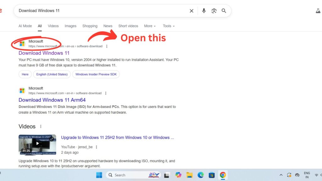 Its showing the link to install windows 11 in your pc through browser 