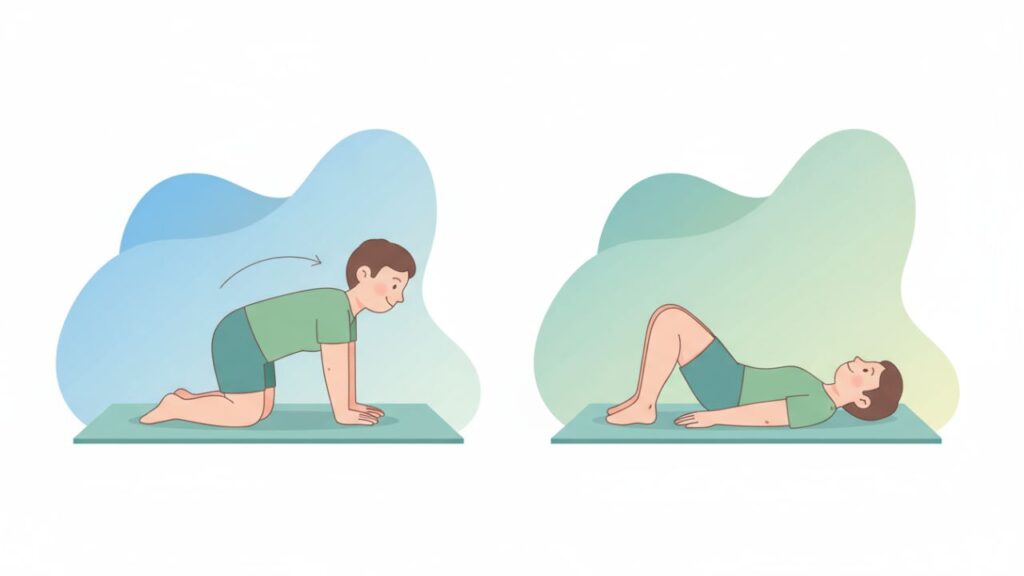 Daily Back Pain Relief Stretches Cat Cow and Glute Bridge