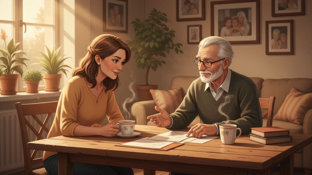 Family discussing finances respectfully